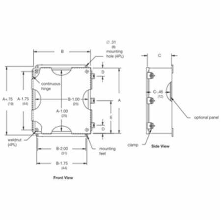 B-Line 12106-4XSCHC JIC Panel Enclosure, 10 in W x 6 in D x 12 in H, NEMA 4X/IP66 NEMA Rating, 304 Stainless Steel