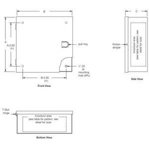 B-Line 12126 HC Junction Box With Knockout, 12 in H x 12 in W x 6 in D, Hinged Cover, NEMA 1/IP30 NEMA Rating, Carbon steel