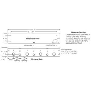 B-Line 8836 HSNK Quick-Connect Through Hole Wiring Trough, 36 in L x 8 in W x 8 in H, Hinged Cover, Steel