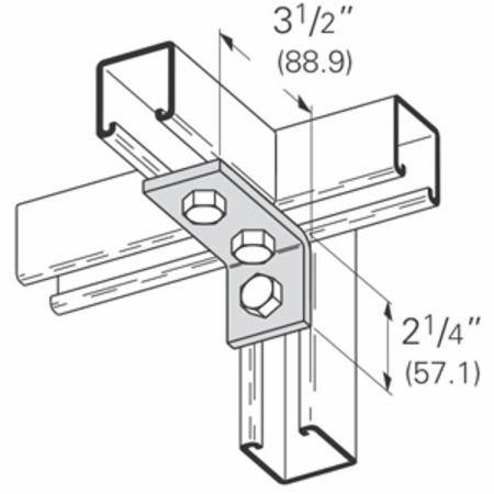 EATON B-Line B102ZN 90 deg Corner Angle, 3 Holes, 2-1/4 in L x 3-1/2 in W x 7/32 in THK, Steel