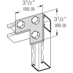 B-Line B140ZN Flat Corner Plate, 3 Holes, 3-1/2 in L x 3-1/2 in W x 1/4 in THK, Strip Steel