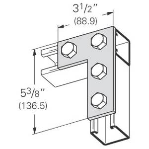 B-Line B143SS4 Flat Corner Plate, 4 Holes, 5-3/8 in L x 3-1/2 in W x 1/4 in THK, 304 Stainless Steel
