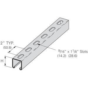 B-Line B22SH-120GLV Slotted Single Metal Framing Channel, 10 ft L 1-5/8 in W 1-5/8 in D 12 ga THK, ASTM A653 Cold Formed Low Carbon Steel, Pre-Galvanized, Import