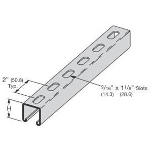 B-Line B54SH-120GLV Slotted Single Metal Framing Channel, 10 ft L 1-5/8 in W 13/16 in D 14 ga THK, Cold Formed Low Carbon Steel, Pre-Galvanized, Import