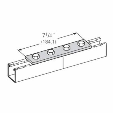 B-Line B341ZN Flat Splice Plate, 4 Holes, 7-1/4 in L x 1-5/8 in W x 1/4 in THK, Strip Steel
