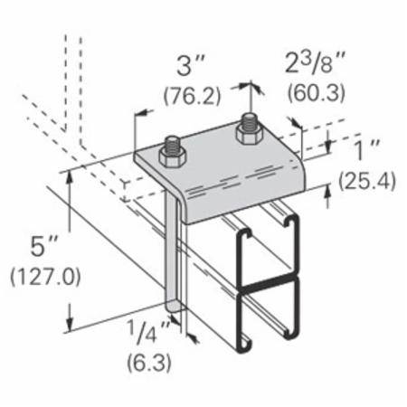 EATON B-Line B441-22AZN Beam Clamp, 1-5/8 to 3-1/4 in Channel, 3/4 in THK Flange, 1200 lb Load, Low Carbon Steel