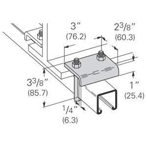 EATON B-Line B441-22SS4 Beam Clamp, 13/16 to 1-5/8 in Channel, 3/4 in THK Flange, 1200 lb Load, 304 Stainless Steel