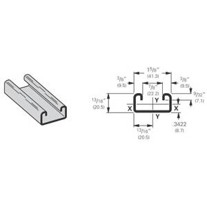 B-Line B54-120GLV Single Metal Framing Channel, 10 ft L 1-5/8 in W 13/16 in D 14 ga THK, ASTM A653 Stainless Steel Cold Formed Low Carbon Steel, Pre-Galvanized, Import