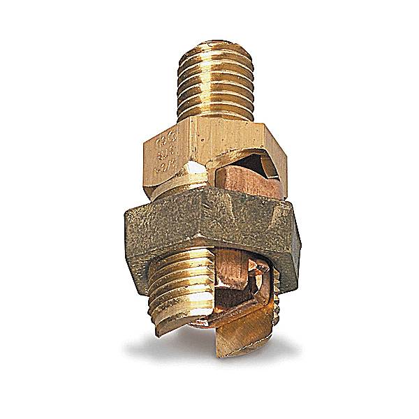 Blackburn® E-Z Ground® SP10DS Type DS Mechanical Grounding Short Stud Service Post Connector, 2 Conductors, 3/0 AWG to 500 kcmil Conductor, 3/4-10 x 1-1/4 in Stud, Bronze Alloy/Copper