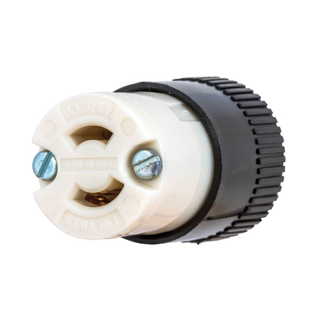 EATON Arrow Hart™ Hart-Lock® Eaton Wiring Devices 7464N Midget Locking Connector, 125 VAC, 15 A, 2 Poles, 2 Wires, Black