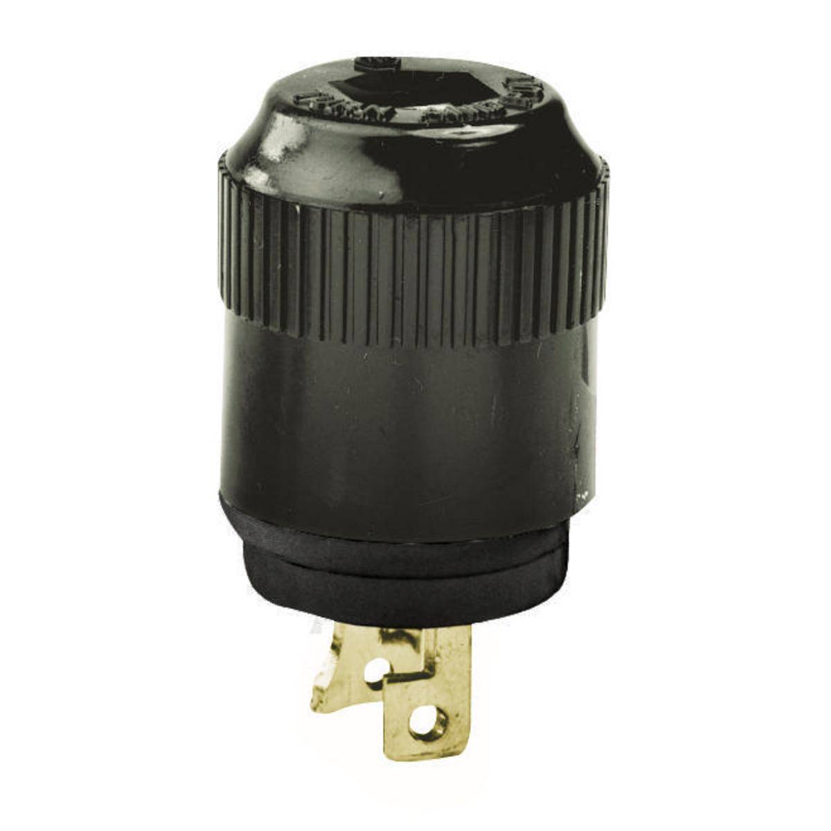 Wiring Device-Kellems 7465NB 1-Phase Non-Grounding Male Standard Cord Mounted Midget Locking Plug, 125 VAC, 15 A, 2 Poles, 2 Wires, Black