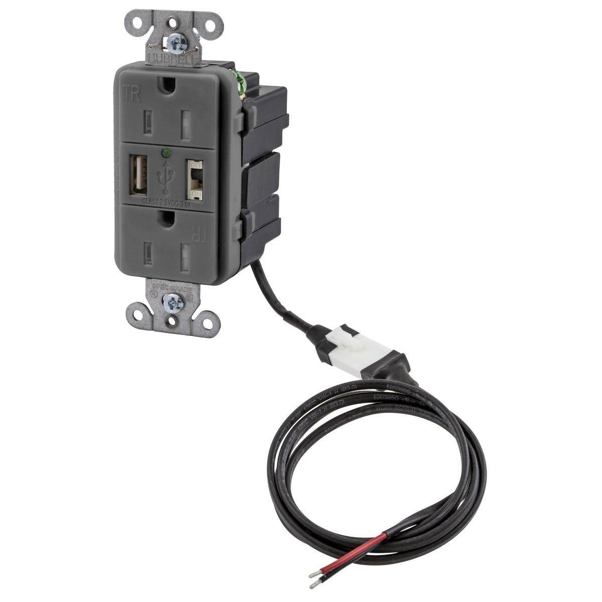 PREMISE WIRING iSTATION™ AVPS152GY Decorator Duplex Tamper-Resistant USB Charger Receptacle, 125 VAC, 15 A, Yellow
