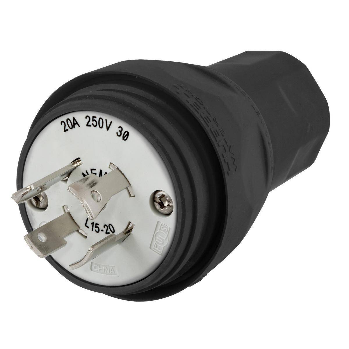 Wiring Device-Kellems HBL26W75BK 3-Phase Grounding Male Watertight Locking Plug, 250 VAC, 20 A, 3 Poles, 4 Wires, Black