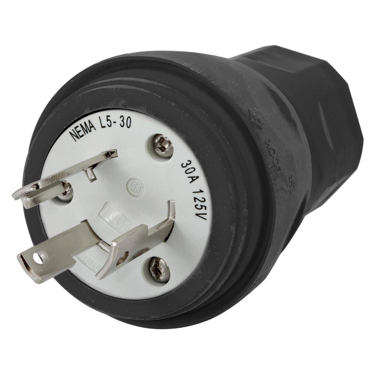 Wiring Device-Kellems HBL28W47BK 1-Phase Grounding Portable Standard Sized Water/Dust-Tight Cord Mount Watertight Locking Male Plug, 125 VAC, 30 A, 2 Poles, 3 Wires, Black