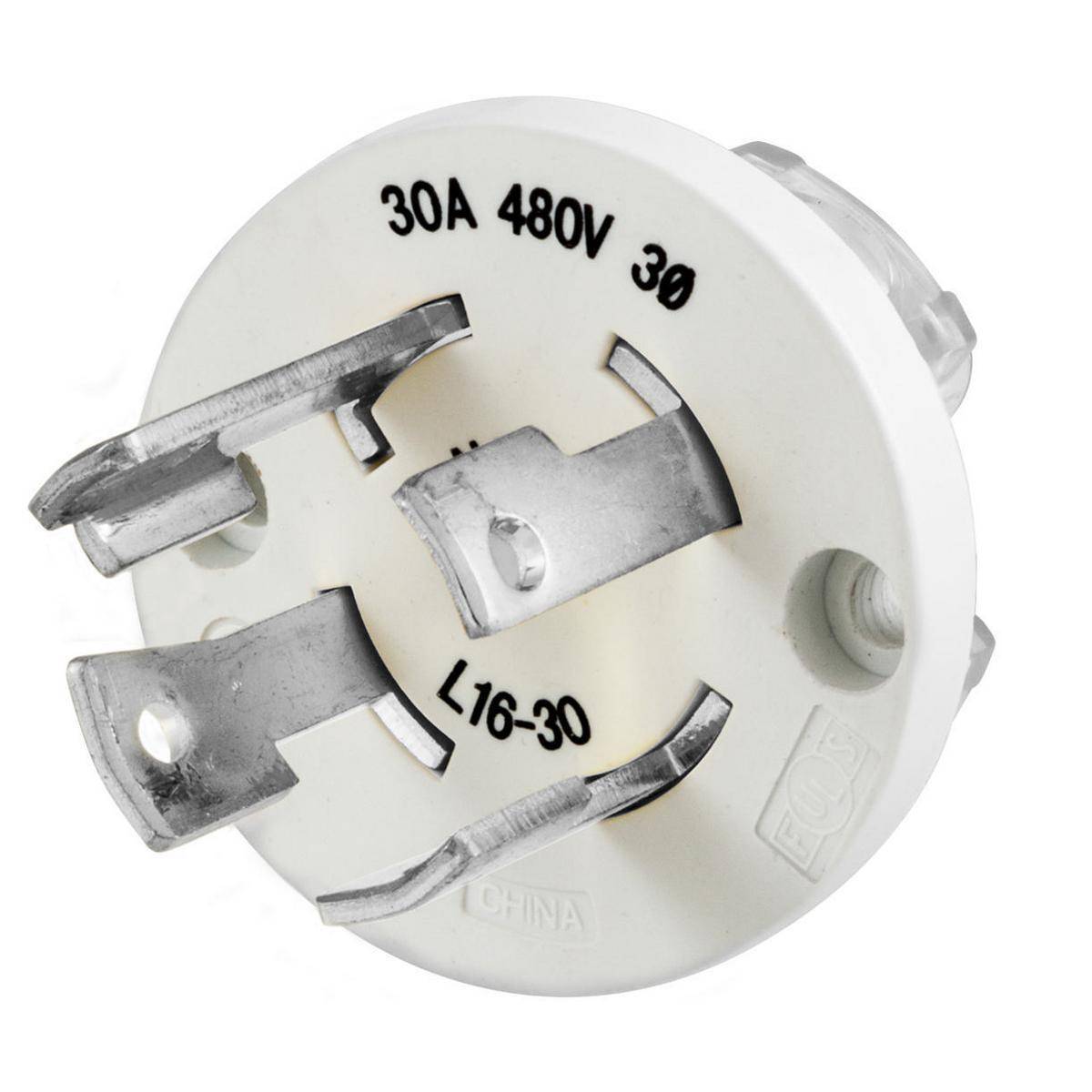 Wiring Device-Kellems HBL28W76IN 3-Phase Grounding Interior Standard Male Watertight Locking Plug, 480 VAC, 30 A, 3 Poles, 4 Wires, White
