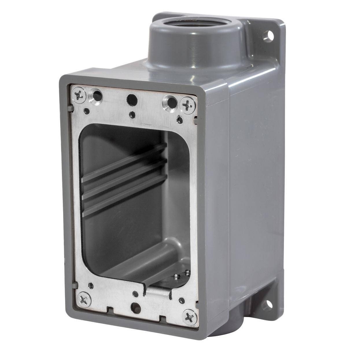 Wiring Device-Kellems HBL6084 Non-Metallic Standard Watertight Molded FD Box, Thermoplastic, 22 cu-in Capacity, 1 Gangs, (1) Outlets, (2) Knockouts