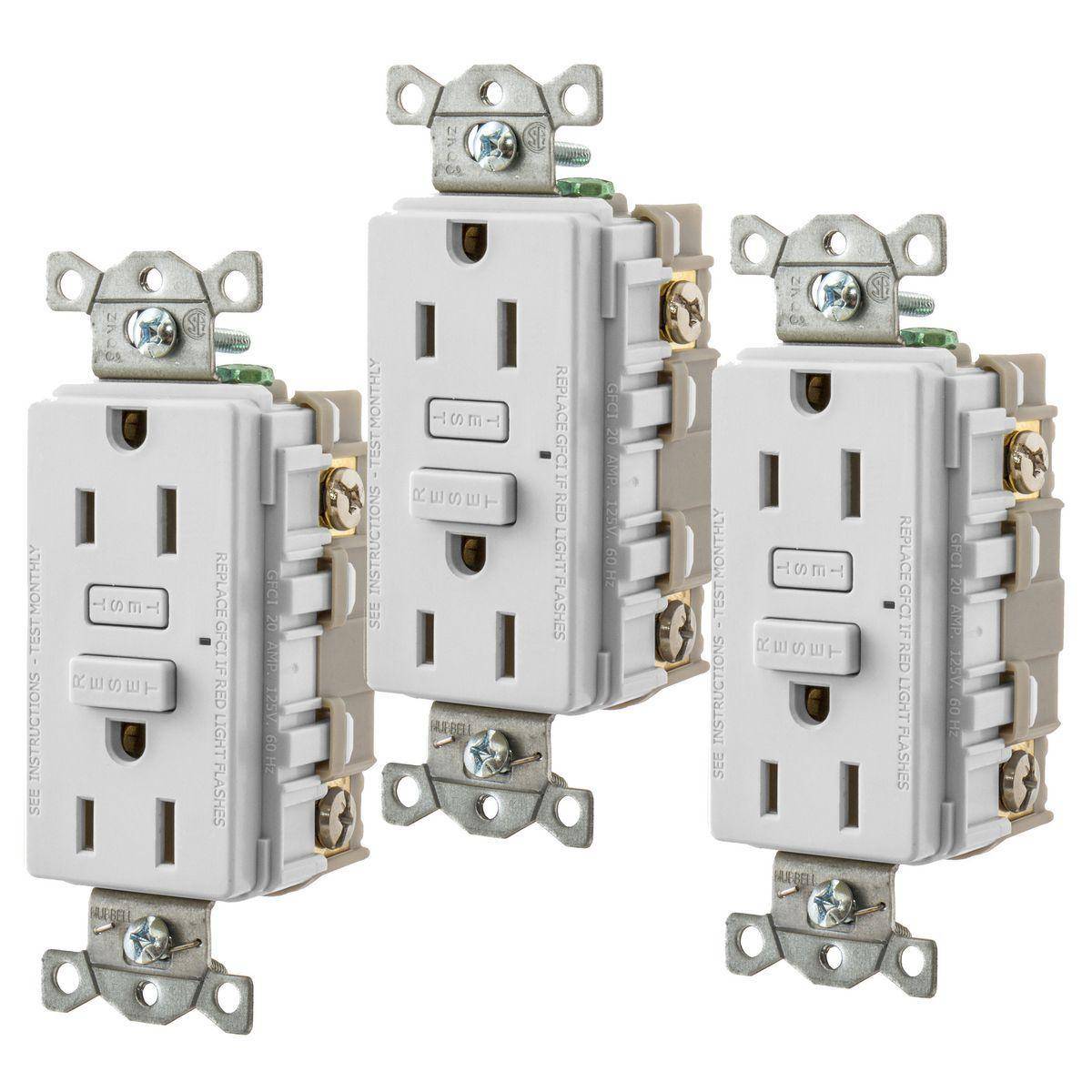 Wiring Device-Kellems Hubbell-PRO™ GF15W3 1-Phase Duplex Standard Screw Mount GFCI Receptacle, 125 VAC, 15 A, 2 Poles, 3 Wires, White