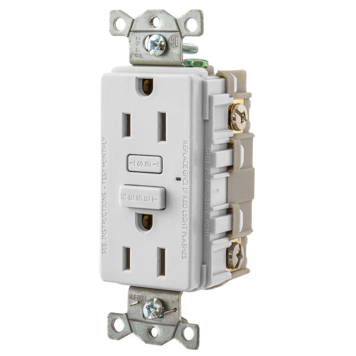 Wiring Device-Kellems Hubbell-PRO™ GF15W 1-Phase Duplex Standard Screw Mount GFCI Receptacle, 125 VAC, 15 A, 2 Poles, 3 Wires, White