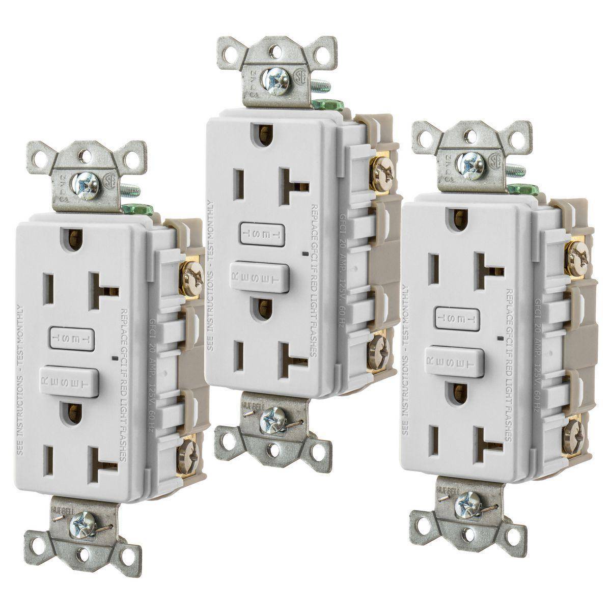 Bryant Electric CIRCUITPRO® GF20W3 1-Phase Decorator Duplex Grounding Heavy Duty Self-Test Standard GFCI Receptacle, 125 VAC, 20 A, 2 Poles, 3 Wires, White