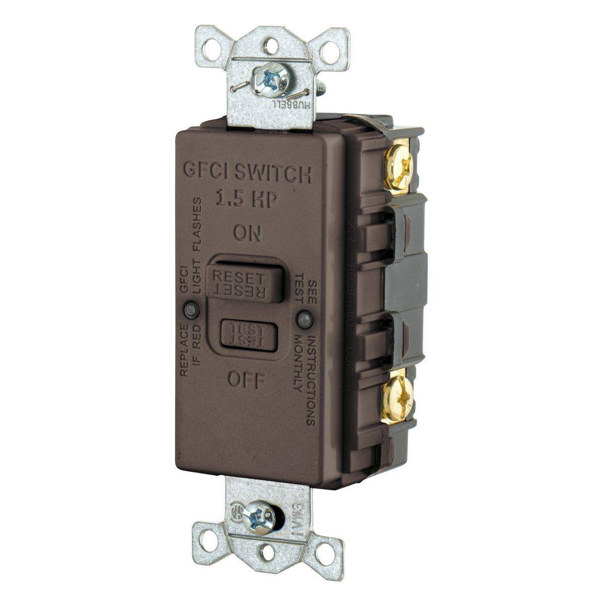 Wiring Device-Kellems AUTOGUARD® GFBFHP20 1-Phase Blank Face Standard GFCI Receptacle, 125 VAC, 20 A, 3 Wires, Brown