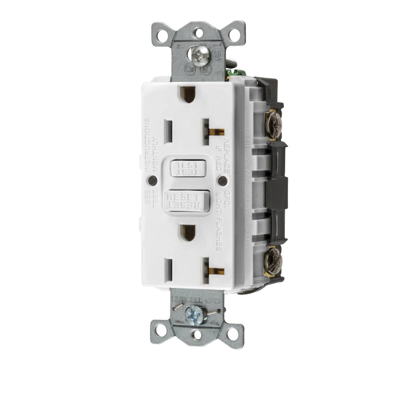 Bryant Electric AUTOGUARD® SNAPConnect® GFRST20SNAPW 1-Phase Auto Grounding Duplex Heavy Duty Self-Test Standard GFCI Receptacle, 125 VAC, 20 A, 2 Poles, 3 Wires, White