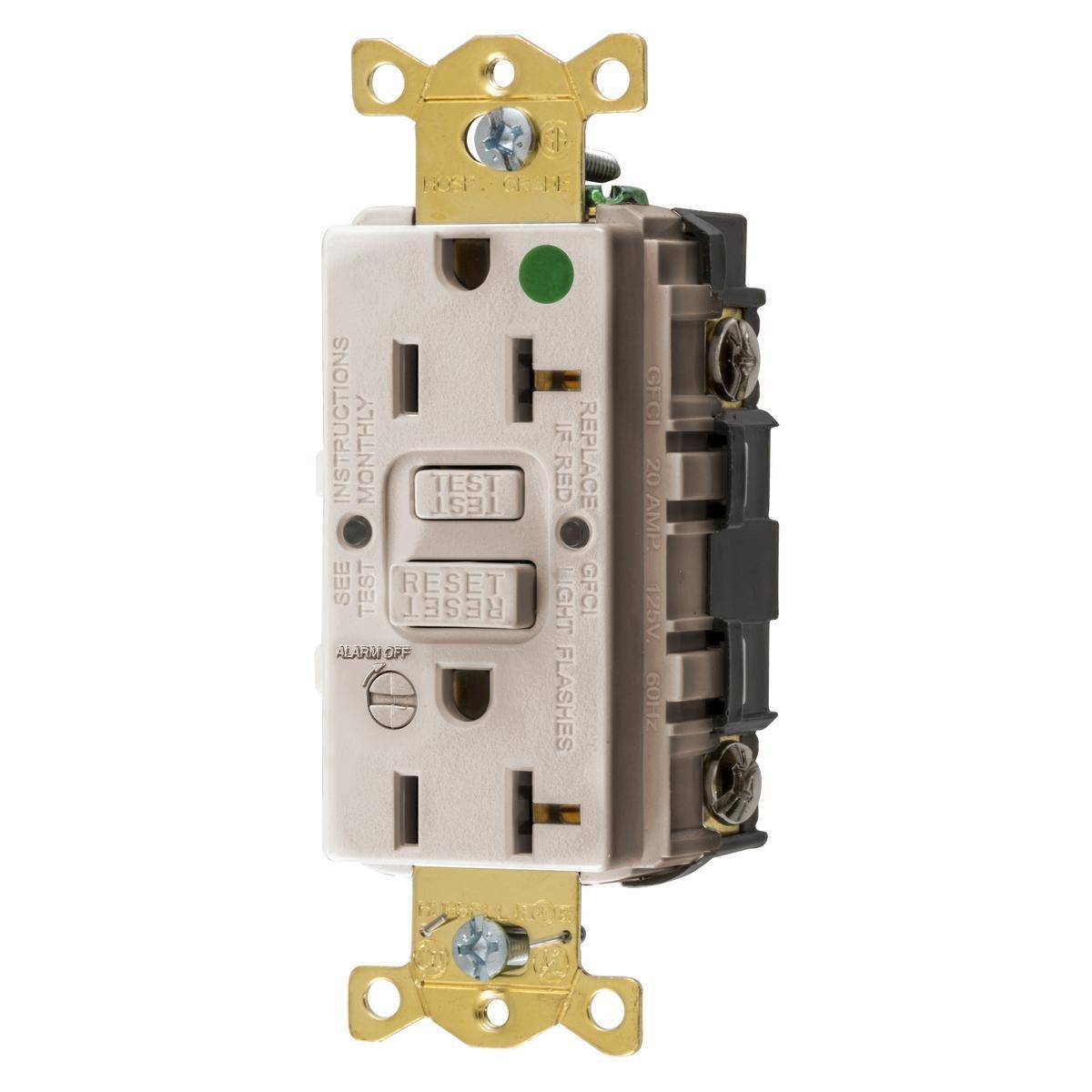 Wiring Device-Kellems AUTOGUARD® Style Line® GFRST83LAB 1-Phase Self-Test Standard Screw Mount GFCI Receptacle With Alarm, 125 VAC, 20 A, 2 Poles, 3 Wires, Light Almond