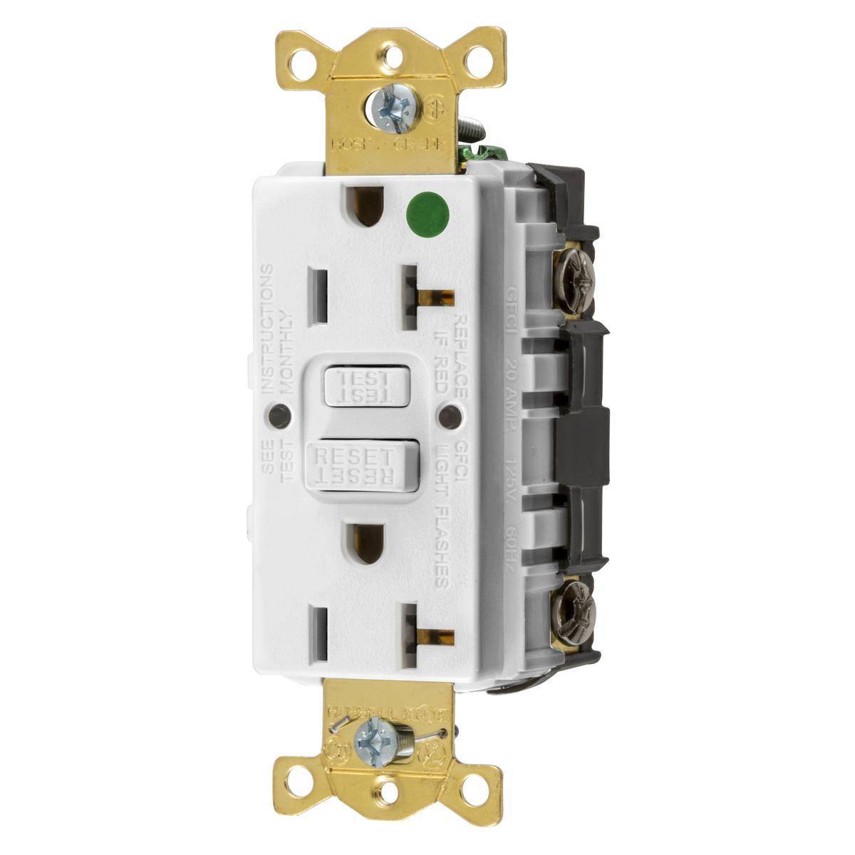 Wiring Device-Kellems AUTOGUARD® Style Line® GFRST83WU 1-Phase Standard Straight Blade Self-Test Screw Mount GFCI Receptacle, 125 VAC, 20 A, 2 Poles, 3 Wires, White