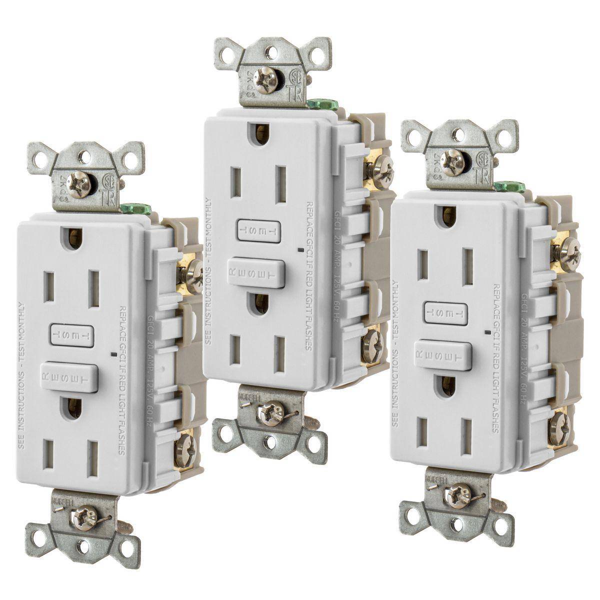 Bryant Electric GFT15W3 1-Phase Decorator Duplex Grounding Self-Test Standard Tamper Resistant GFCI Receptacle, 125 VAC, 15 A, 2 Poles, 3 Wires, White