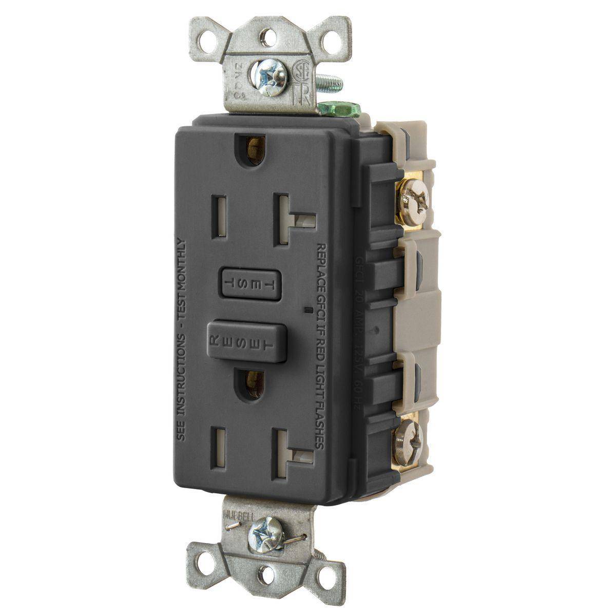 Bryant Electric Hubbell-Pro™ GFT20BK 1-Phase Grounding Self-Test Standard Tamper Resistant GFCI Receptacle, 125 VAC, 20 A, 2 Poles, 3 Wires, Black