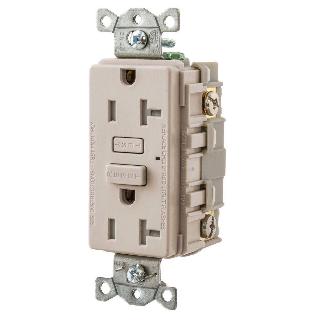 Bryant Electric Hubbell-Pro™ GFT20LA 1-Phase Grounding Self-Test Standard Tamper Resistant GFCI Receptacle, 125 VAC, 20 A, 2 Poles, 3 Wires, Light Almond