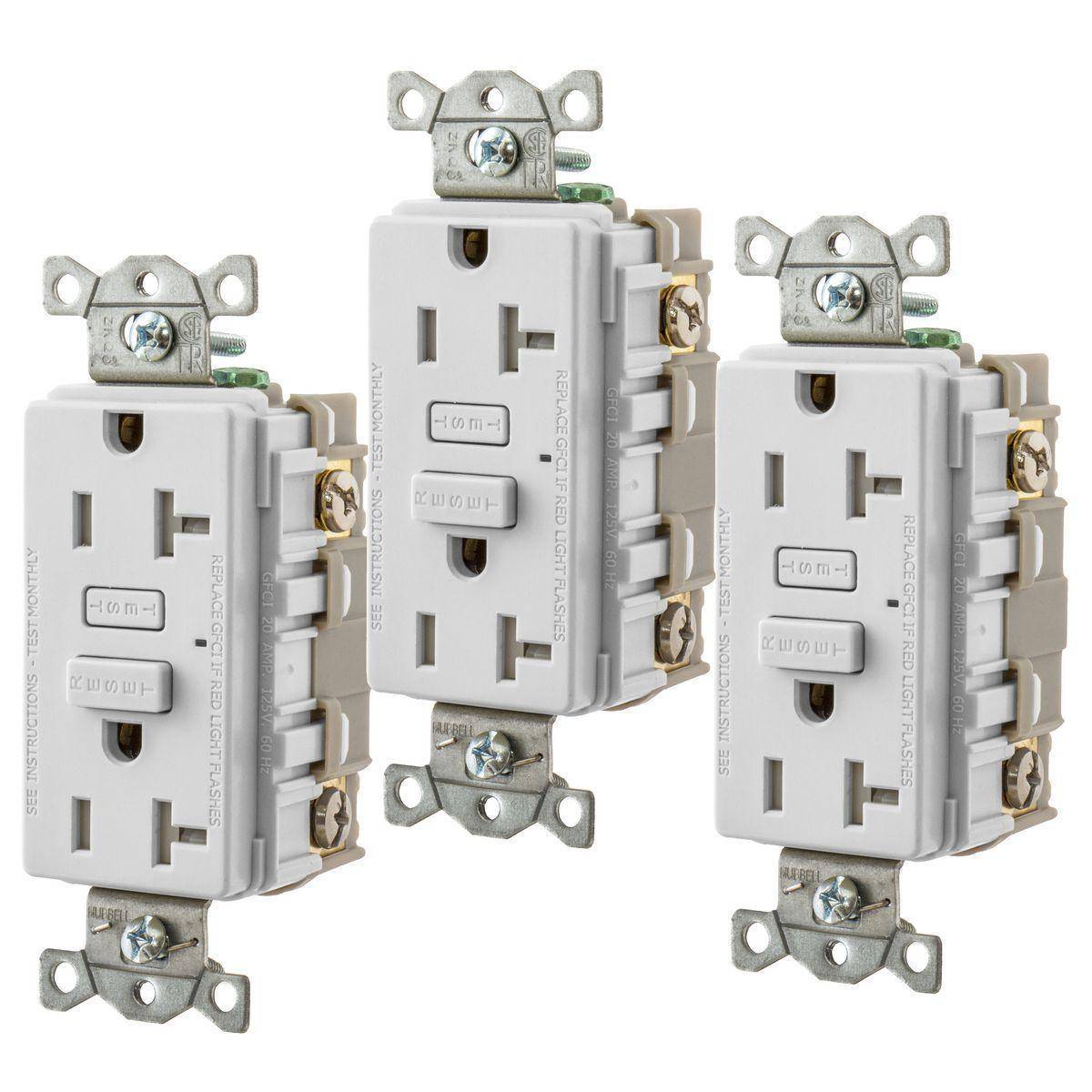 Wiring Device-Kellems Hubbell-PRO™ GFT20W3 Tamper-Resistant GFCI Receptacle, 125 VAC, 20 A, 2 Poles, 3 Wires, White
