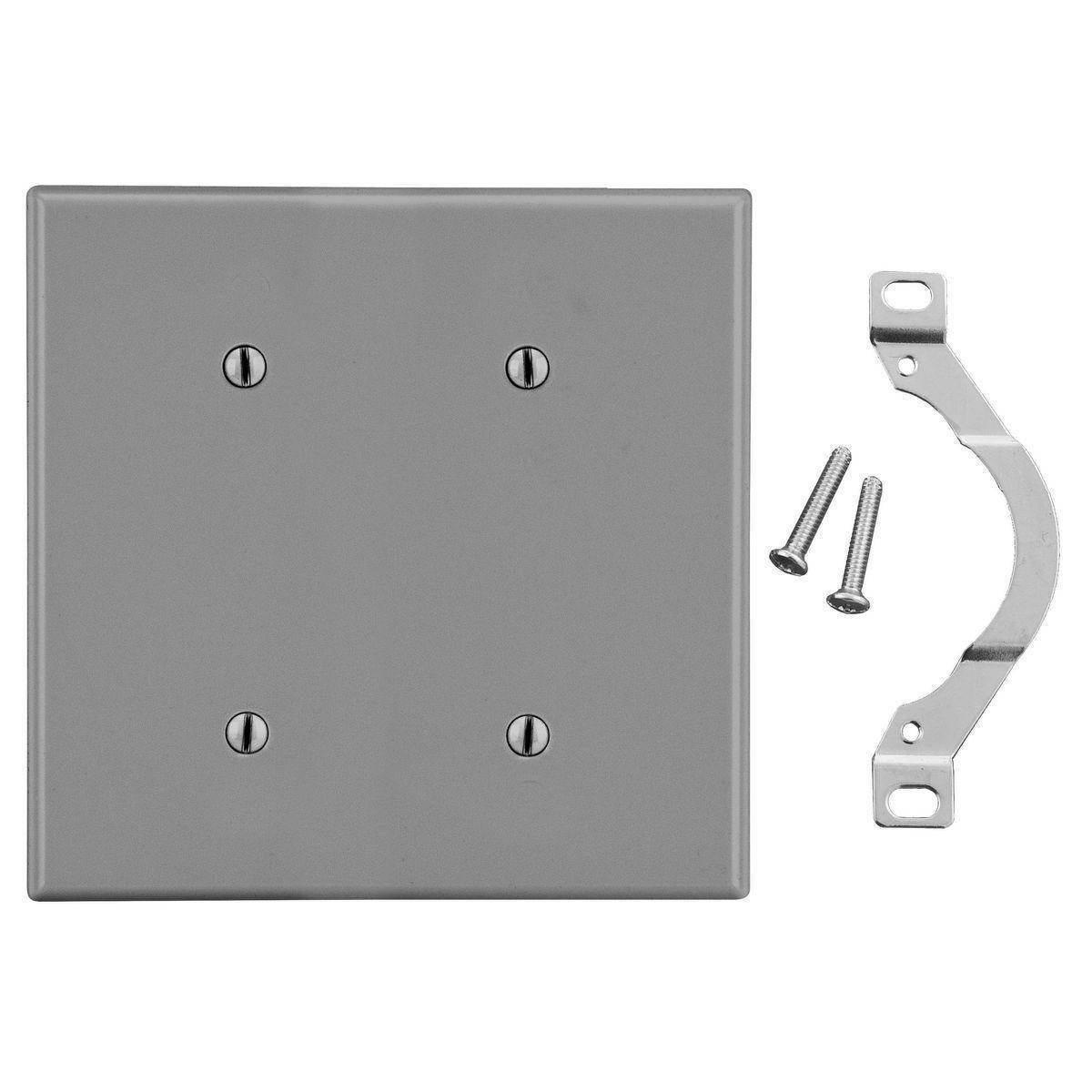 Bryant Electric P24GY Non-Metallic Standard Blank Wall Plate, 2 Gangs, 4.69 in W x 4.63 in H, Polycarbonate Thermoplastic, Gray