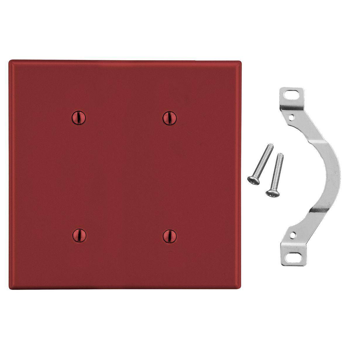 Bryant Electric P24R Non-Metallic Standard Blank Wall Plate, 2 Gangs, 4.69 in W x 4.63 in H, Polycarbonate Thermoplastic, Red
