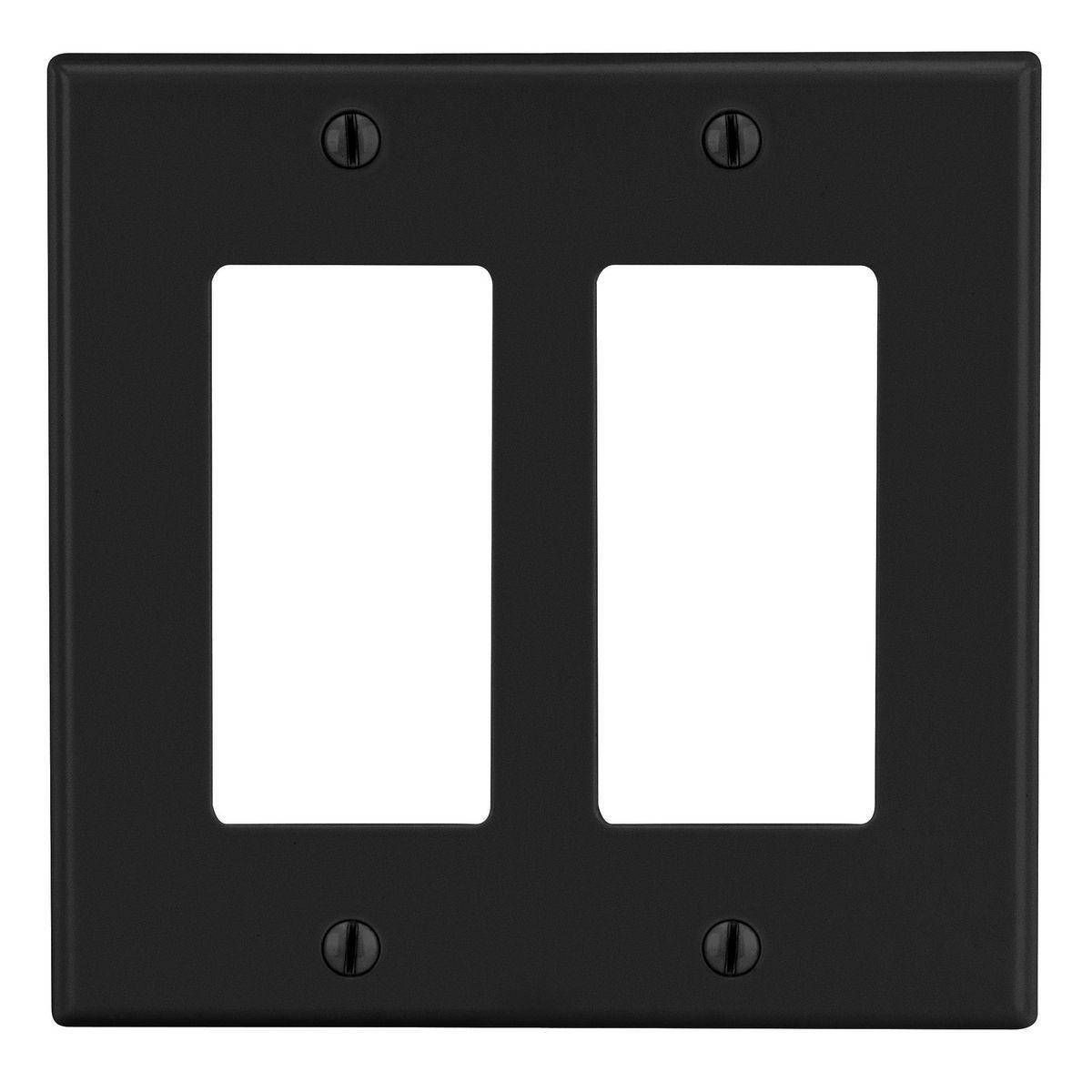 EATON Arrow Hart™ PJ262BK PJ Series Mid-Sized Decorator Wall Plate, 2 Gangs, 4.94 in W x 4.87 in H, Polycarbonate/Thermoplastic, Black