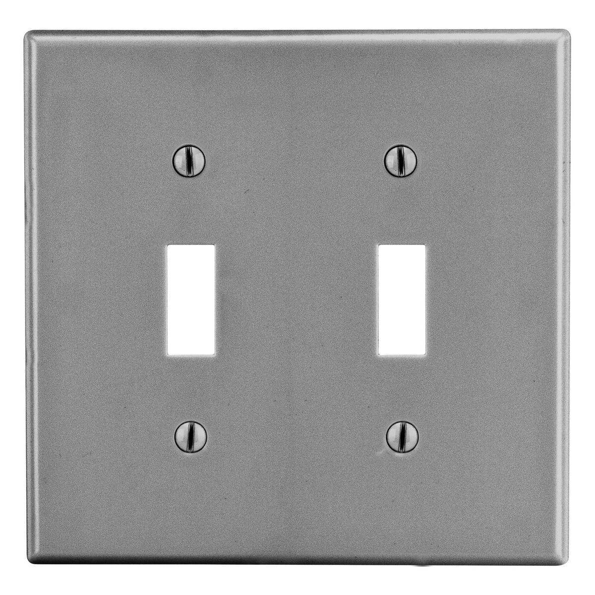 EATON Arrow Hart™ PJ2GY PJ Series Mid-Sized Toggle Switch Wall Plate, 2 Gangs, 4.94 in W x 4.87 in H, Polycarbonate, Gray