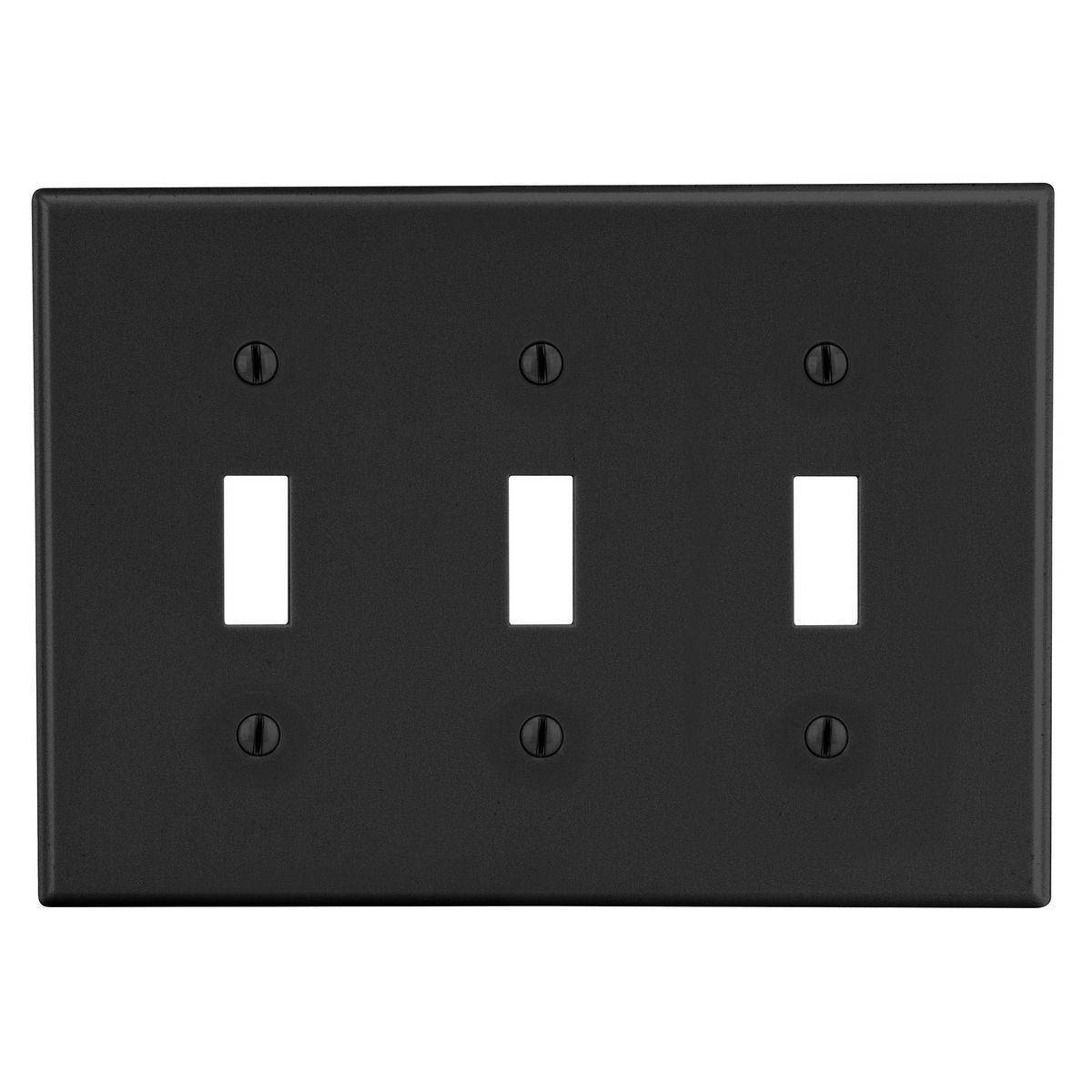 EATON Arrow Hart™ PJ3BK PJ Series Mid-Sized Toggle Switch Wall Plate, 3 Gangs, 6.75 in W x 4.87 in H, Polycarbonate, Black