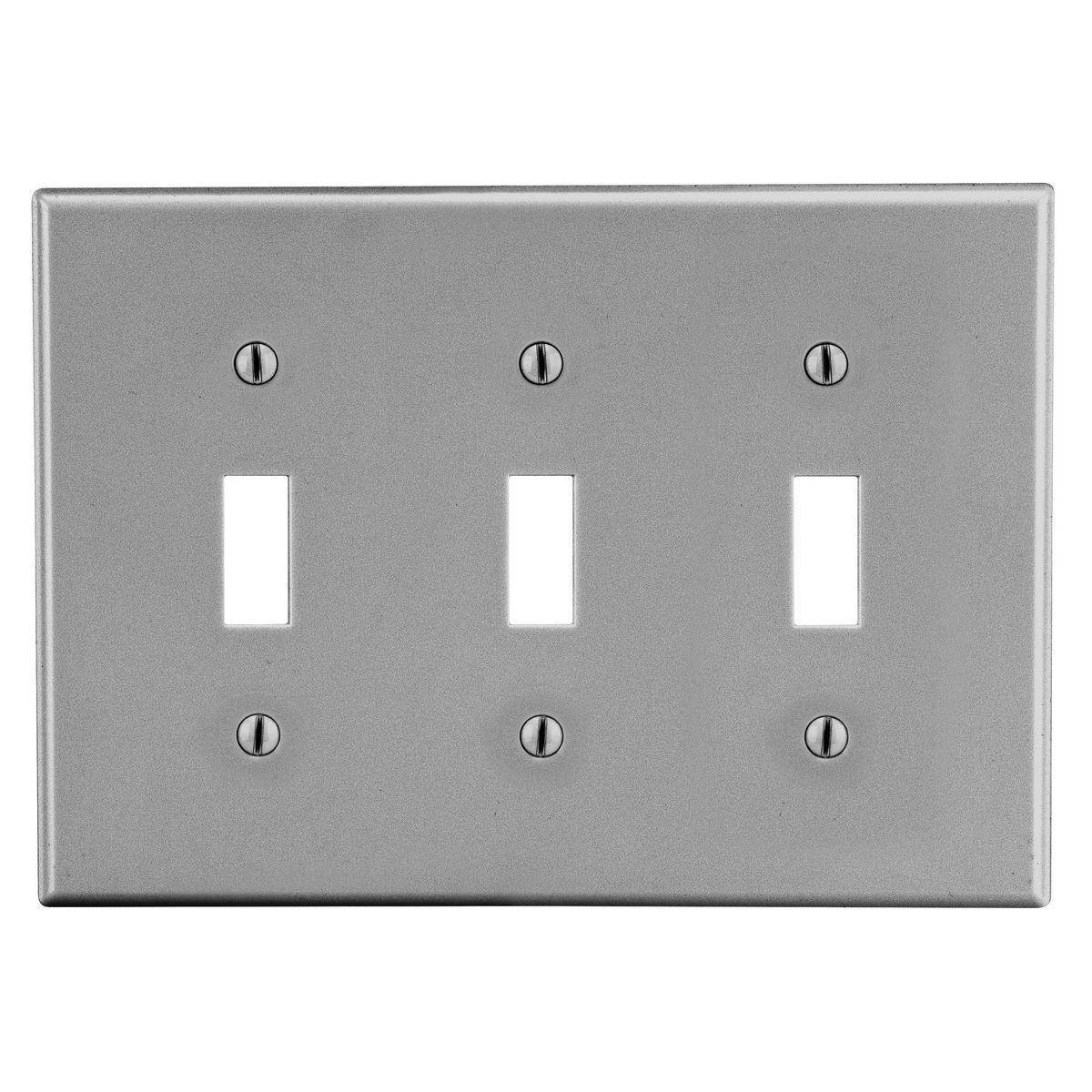 EATON Arrow Hart™ PJ3GY PJ Series Mid-Sized Toggle Switch Wall Plate, 3 Gangs, 6.75 in W x 4.87 in H, Polycarbonate, Gray