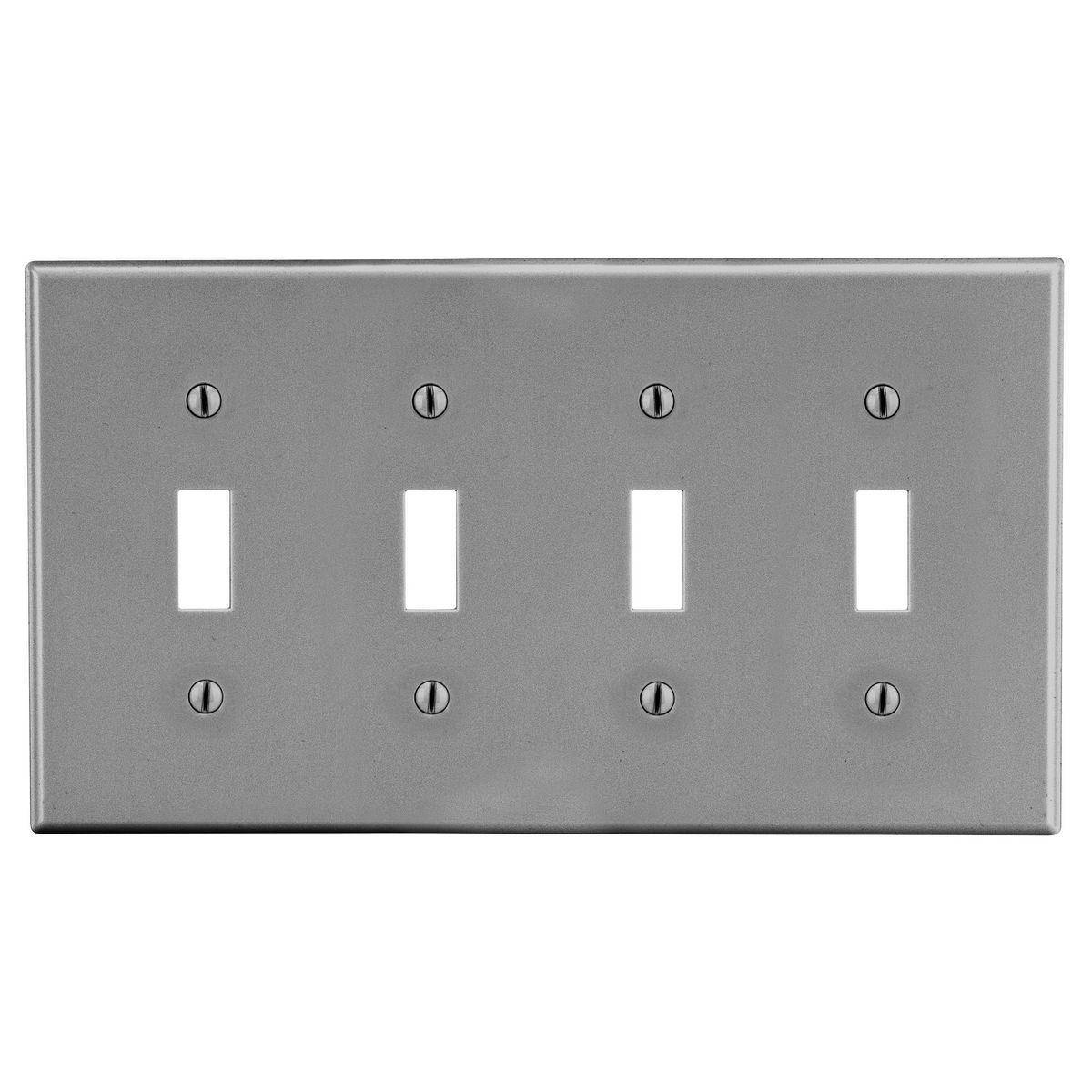 EATON Arrow Hart™ PJ4GY PJ Series Mid-Sized Toggle Switch Wall Plate, 4 Gangs, 8.56 in W x 4.87 in H, Polycarbonate, Gray
