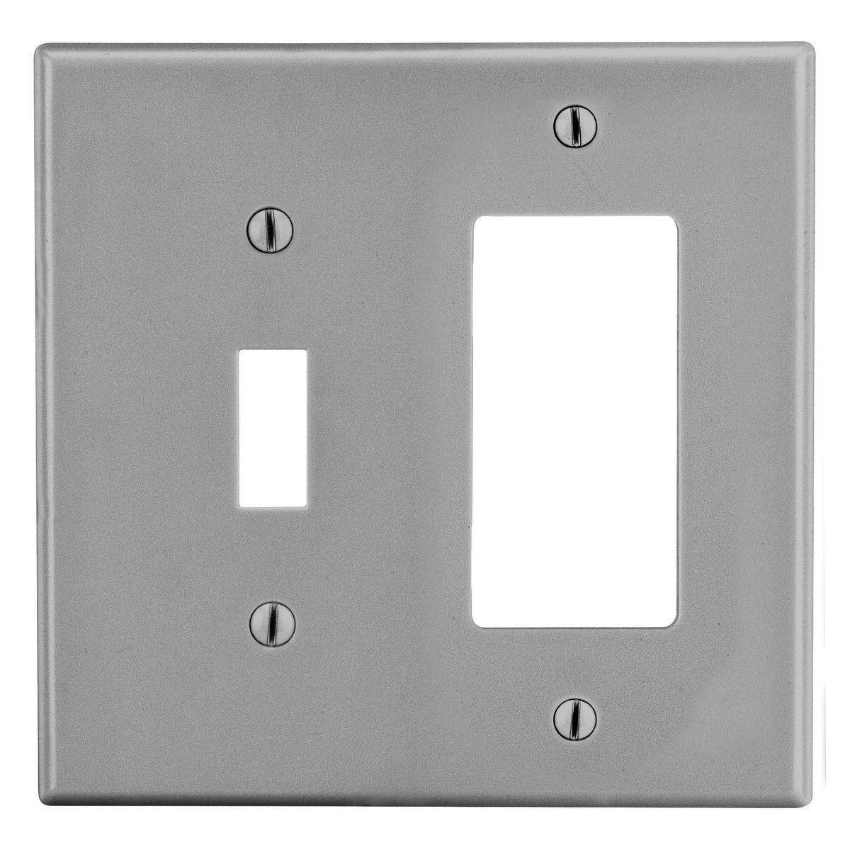 EATON Arrow Hart™ PJ126GY PJ Series Mid-Sized Combination Wall Plate, 2 Gangs, 4.94 in W x 4.87 in H, Polycarbonate/Thermoplastic, Gray