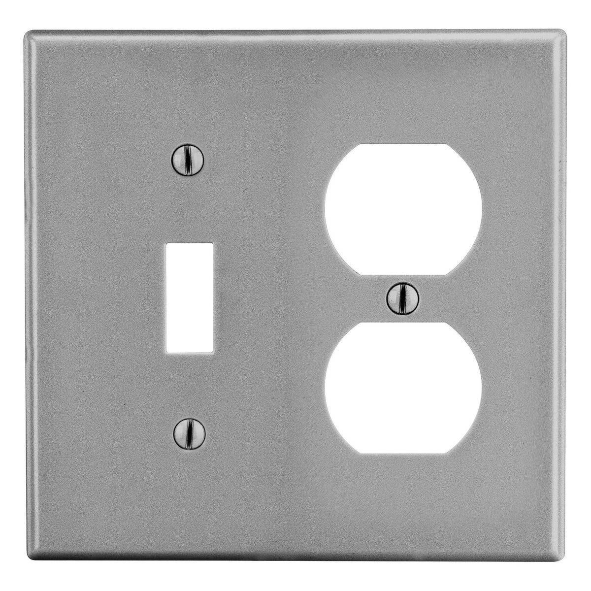 EATON Arrow Hart™ PJ18GY PJ Series Mid-Sized Combination Wall Plate, 2 Gangs, 4.94 in W x 4.87 in H, Polycarbonate/Thermoplastic, Gray
