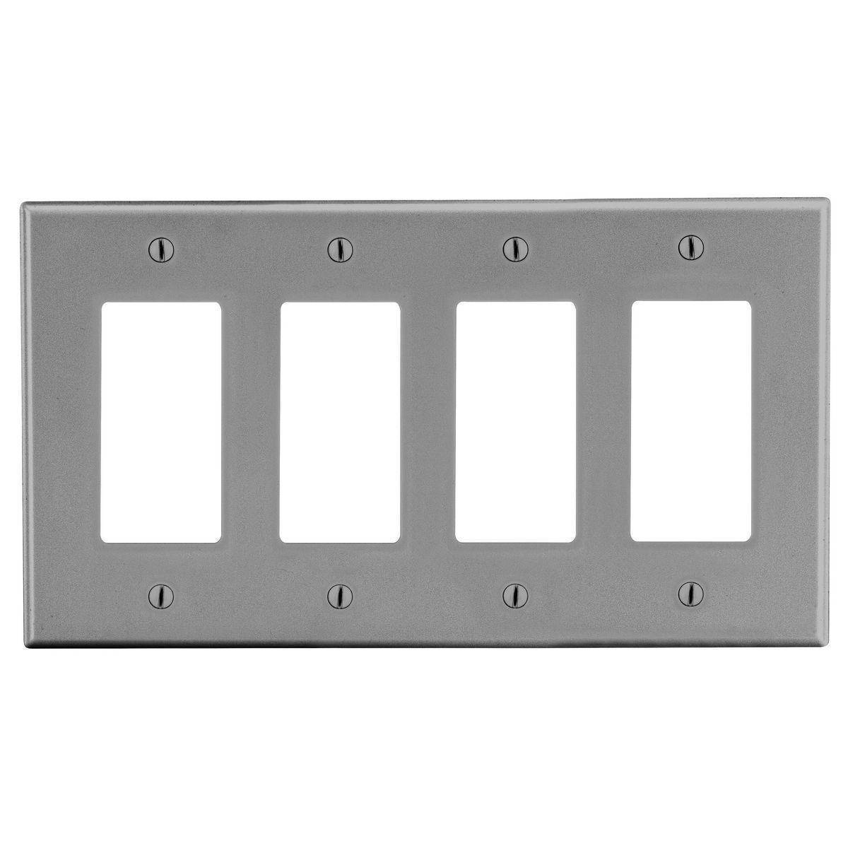 EATON Arrow Hart™ PJ264GY PJ Series Mid-Sized Decorator Wall Plate, 4 Gangs, 8.56 in W x 4.87 in H, Polycarbonate/Thermoplastic, Gray