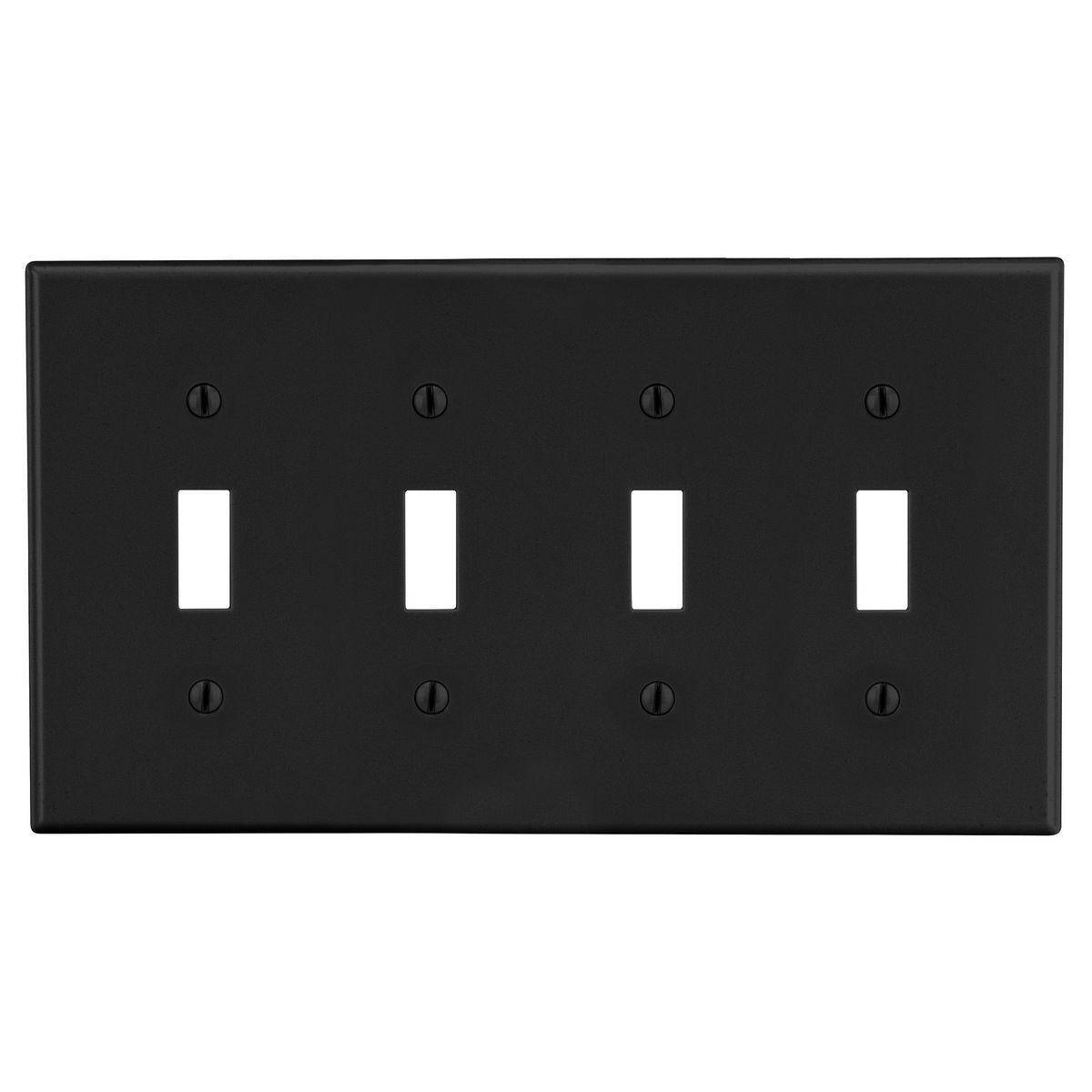 EATON Arrow Hart™ PJ4BK PJ Series Mid-Sized Toggle Switch Wall Plate, 4 Gangs, 8.56 in W x 4.87 in H, Polycarbonate, Black