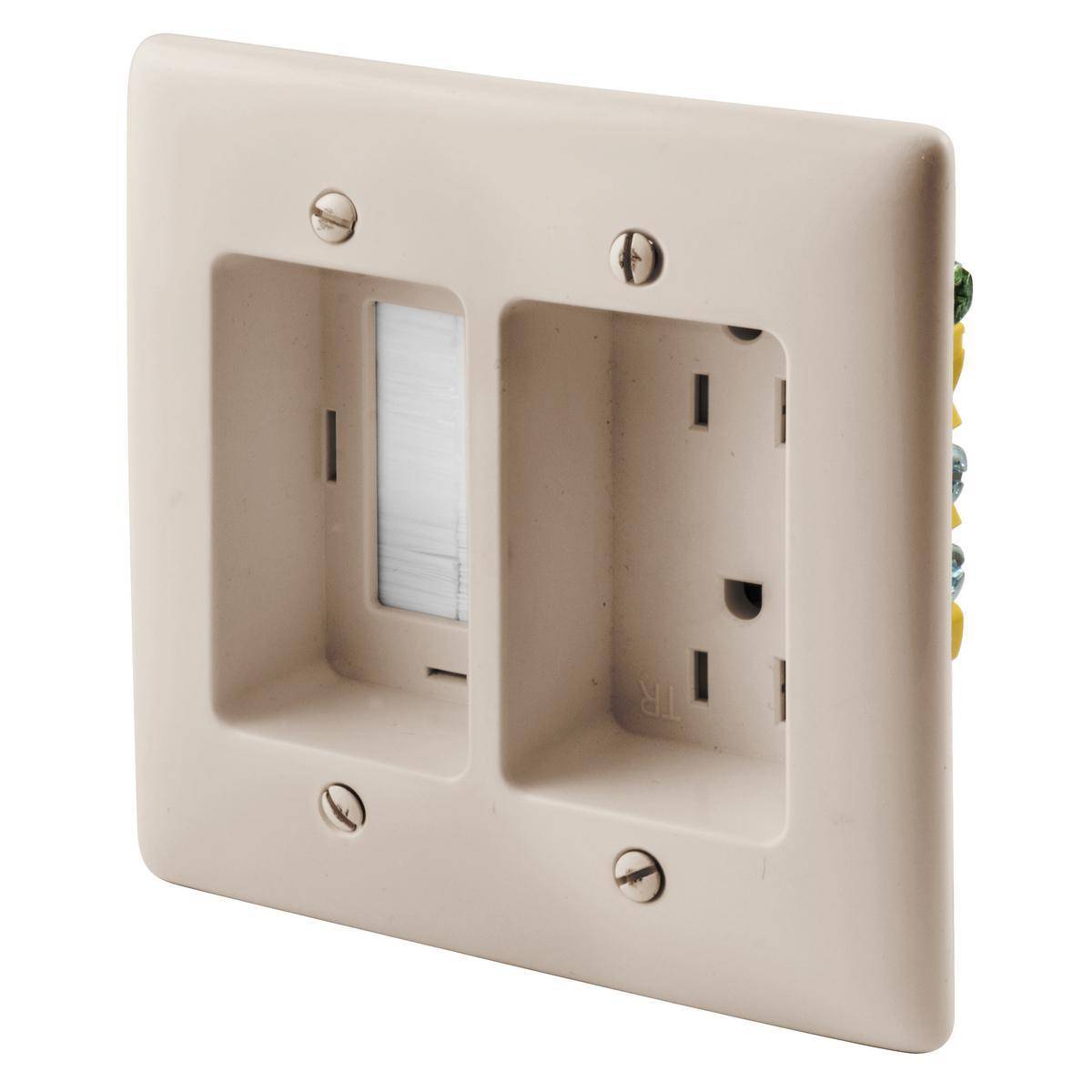 Bryant Electric tradeSELECT® Wiring Device-Kellems RR1512LA 1-Phase 2-Gang Duplex Straight Blade Tamper-Resistant Standard Recessed Receptacle With Feed-Through, 125 VAC, 15 A, 2 Poles, 3 Wires, Light Almond
