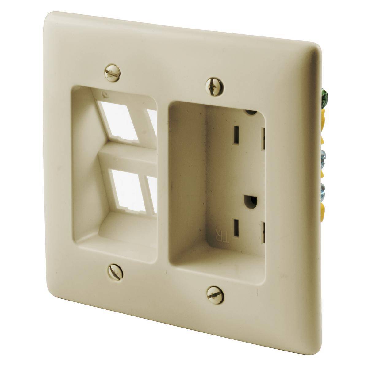 Bryant Electric tradeSELECT® Wiring Device-Kellems RR1514I 1-Phase 2-Gang Duplex Straight Blade Tamper-Resistant Standard Recessed Receptacle With Snap-Fit, 125 VAC, 15 A, 2 Poles, 3 Wires, Ivory