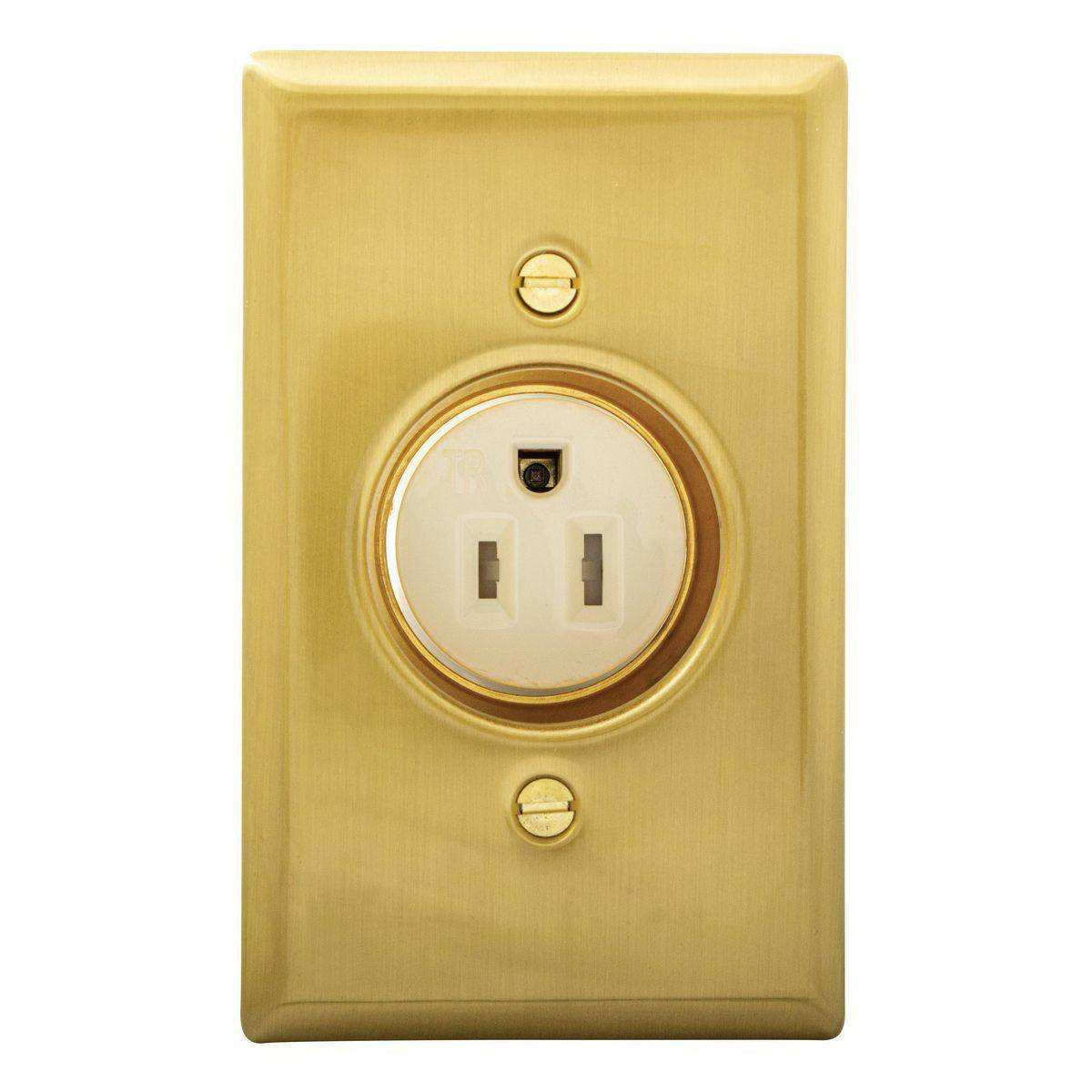 Bryant Electric tradeSELECT® Wiring Device-Kellems RR151CHBSTR 1-Phase Single Straight Blade Standard Tamper-Resistant Clock Hanger Recessed Receptacle, 125 VAC, 15 A, 2 Poles, 3 Wires, Brass