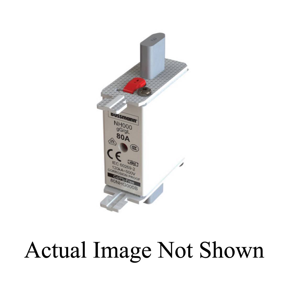 Edison 10NHG000B Size 000 Class gG/gL Dual Indicator NH Fuse Link With Metal Gripping Lugs, 500 VAC/250 VDC, 10 A, For Use With Bussmann NH Size Photovoltaic Fuse, Ceramic