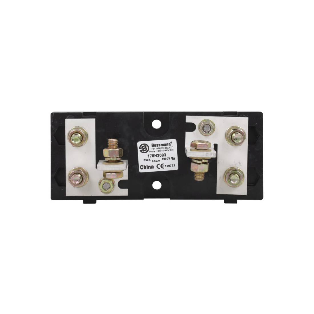 Bussmann 170H3003 Fixed Center Fuse Block, 690/700 V, 630 A, 1 Pole