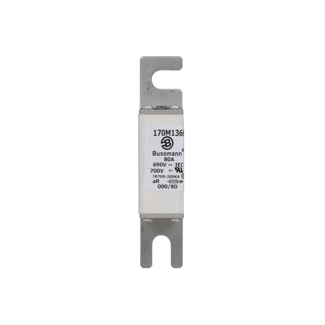 Bussmann 170M1366 Type 80 High Speed Fuse, 80 A, 690 VAC, 200 kA Interrupt, Class: aR, Square Body