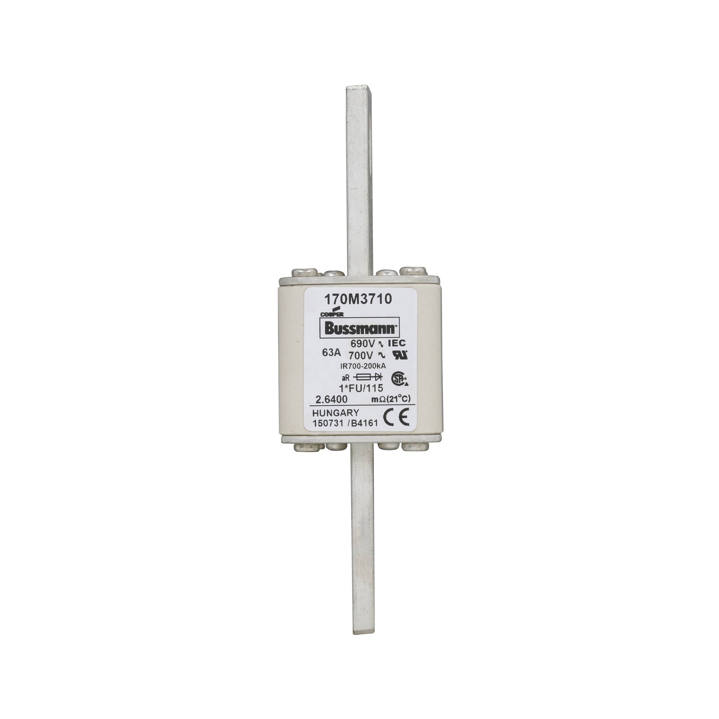 Bussmann 170M3710 Semiconductor Fuse, 63 A, 1000 VAC, 200 kA Interrupt, Class: Class AR, Square Body
