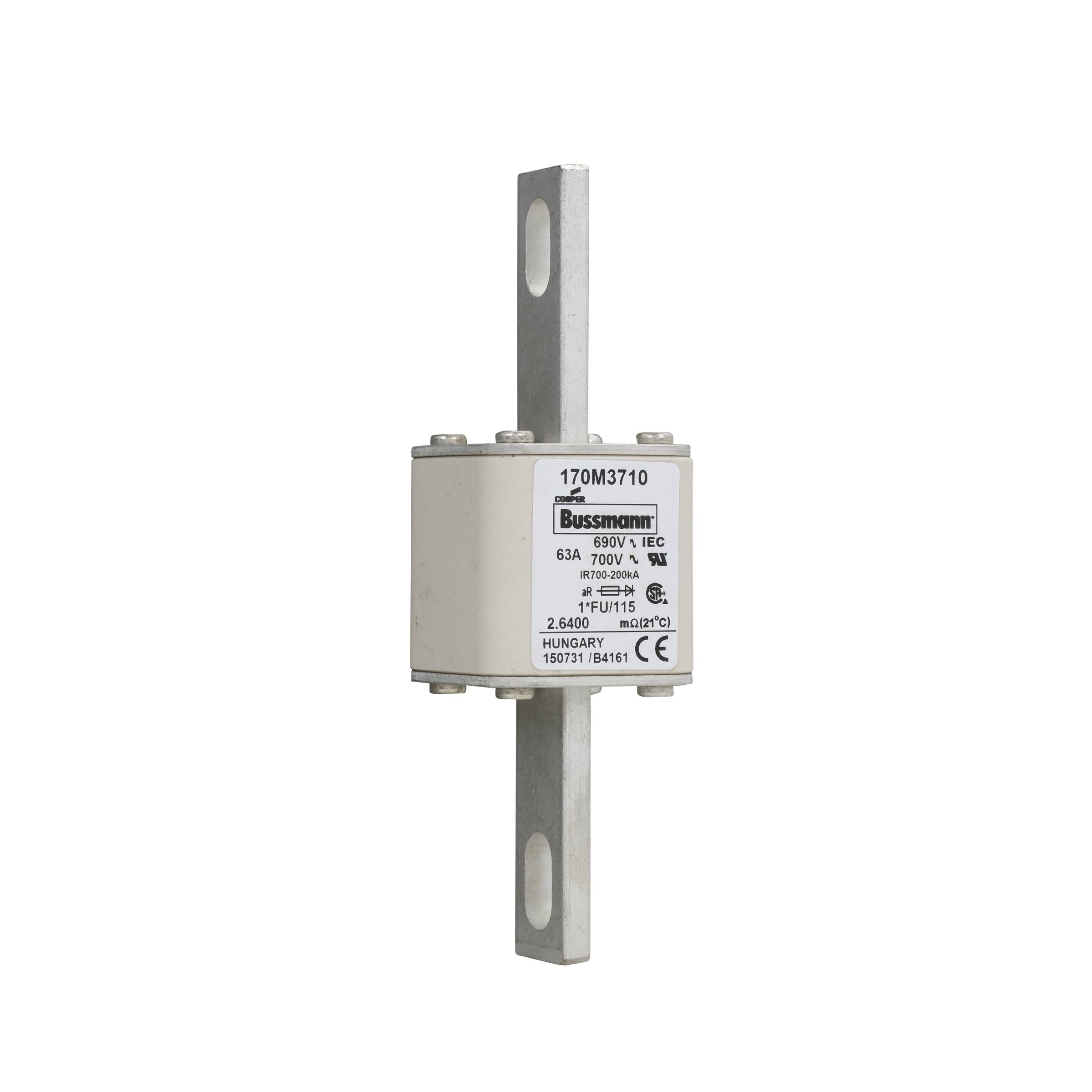 Bussmann 170M3710 Semiconductor Fuse, 63 A, 1000 VAC, 200 kA Interrupt, Class: Class AR, Square Body